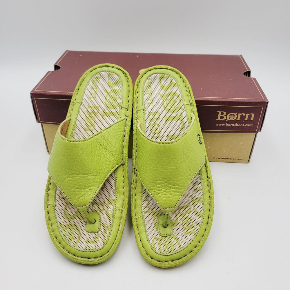 Born Flip Sandals Shoes Womens Celadon Size 6 W US 36.5 EU Green Leather Slip On